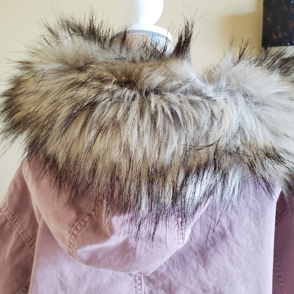 American Eagle military style parka faux fur hood mauve dusty rose medium crop - Picture 11 of 14